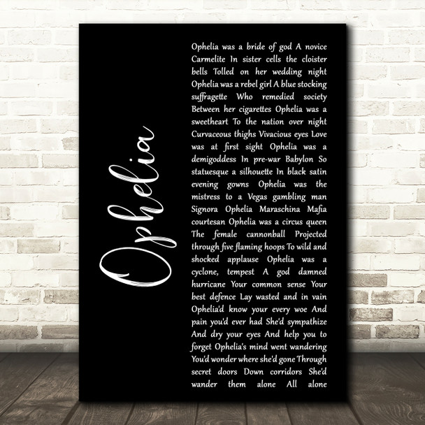 Natalie Merchant Ophelia Black Script Song Lyric Print