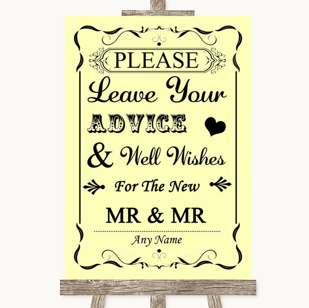 Yellow Guestbook Advice & Wishes Gay Personalized Wedding Sign