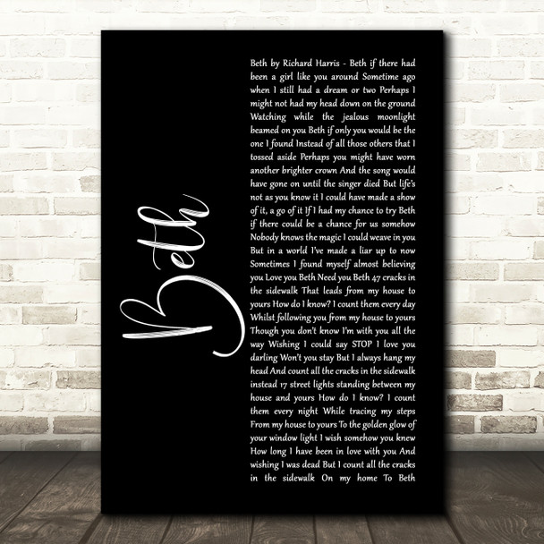 Richard Harris Beth Black Script Song Lyric Print