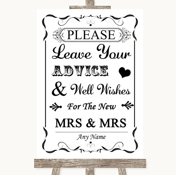 Black & White Guestbook Advice & Wishes Lesbian Personalized Wedding Sign