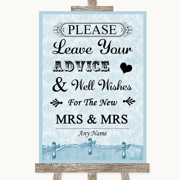 Blue Shabby Chic Guestbook Advice & Wishes Lesbian Personalized Wedding Sign