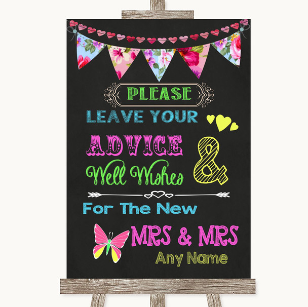 Bright Bunting Chalk Guestbook Advice & Wishes Lesbian Personalized Wedding Sign