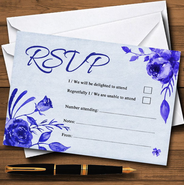 Pale Blue & White Watercolour Floral Personalized RSVP Cards
