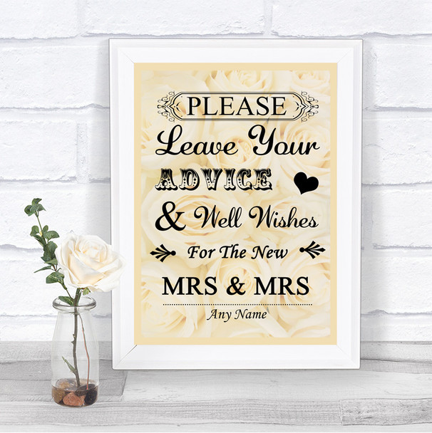 Cream Roses Guestbook Advice & Wishes Lesbian Personalized Wedding Sign