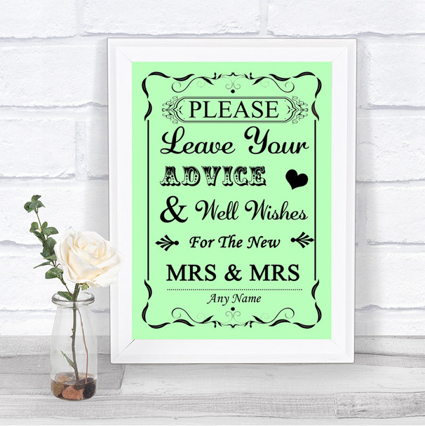 Green Guestbook Advice & Wishes Lesbian Personalized Wedding Sign