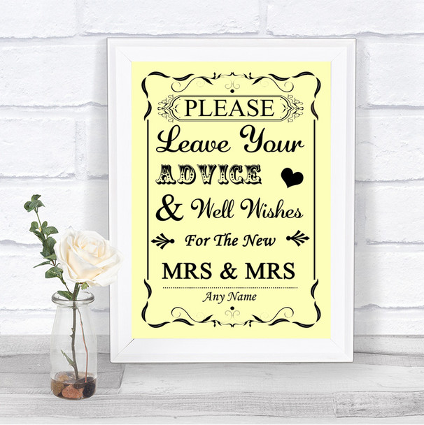 Yellow Guestbook Advice & Wishes Lesbian Personalized Wedding Sign