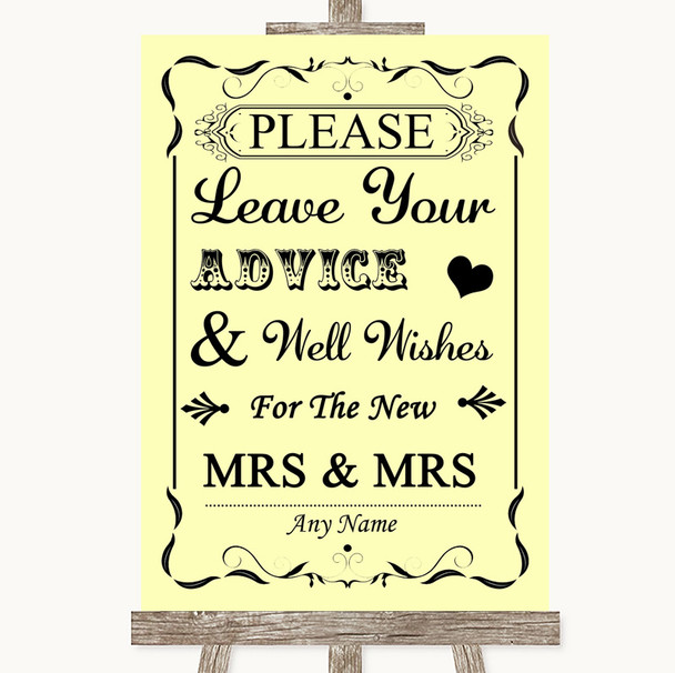 Yellow Guestbook Advice & Wishes Lesbian Personalized Wedding Sign