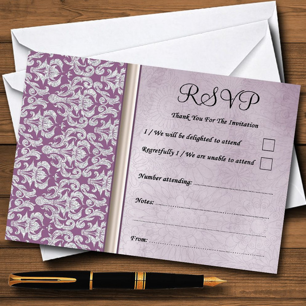 Lavender Lilac Vintage Damask Pretty Personalized RSVP Cards