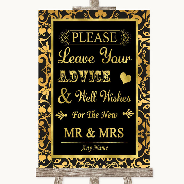 Black & Gold Damask Guestbook Advice & Wishes Mr & Mrs Personalized Wedding Sign
