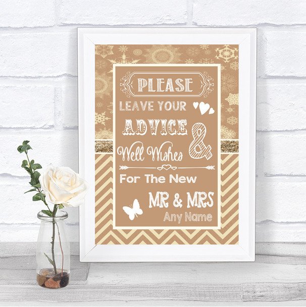 Brown Winter Guestbook Advice & Wishes Mr & Mrs Personalized Wedding Sign