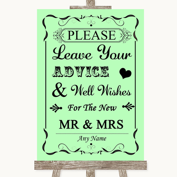 Green Guestbook Advice & Wishes Mr & Mrs Personalized Wedding Sign