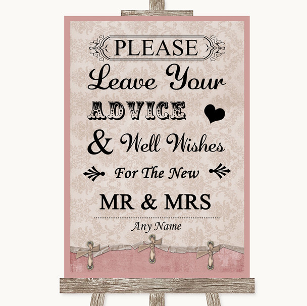 Pink Shabby Chic Guestbook Advice & Wishes Mr & Mrs Personalized Wedding Sign