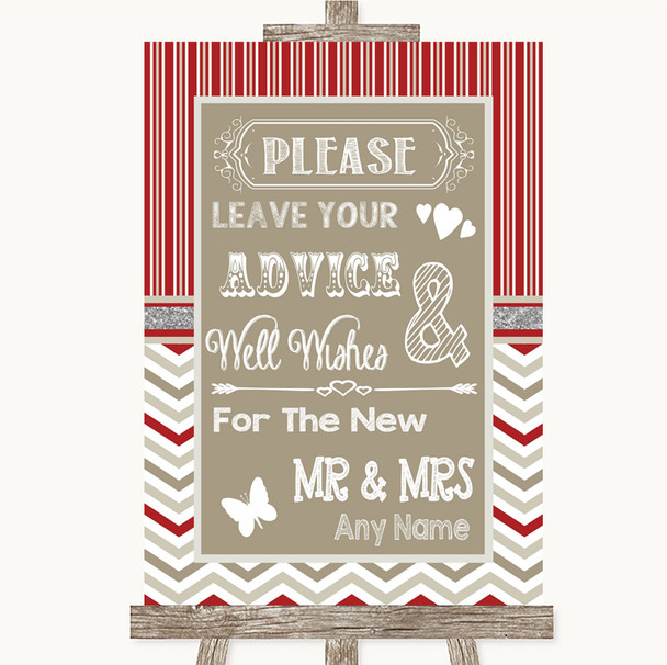 Red & Grey Winter Guestbook Advice & Wishes Mr & Mrs Personalized Wedding Sign