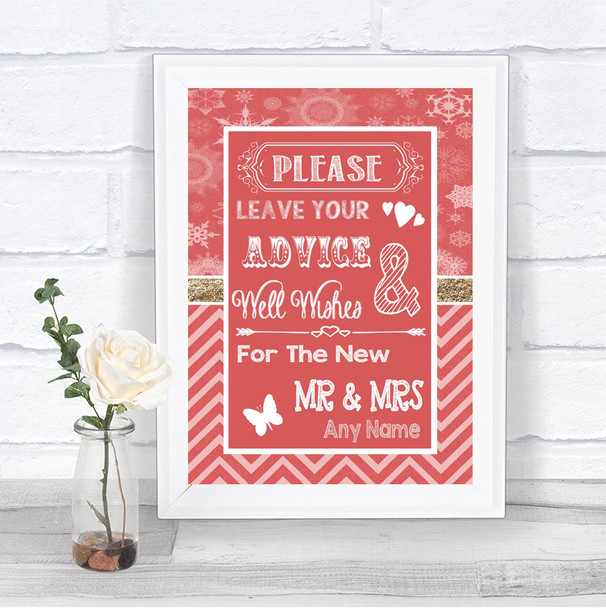 Red Winter Guestbook Advice & Wishes Mr & Mrs Personalized Wedding Sign