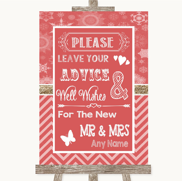 Red Winter Guestbook Advice & Wishes Mr & Mrs Personalized Wedding Sign