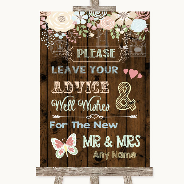 Rustic Floral Wood Guestbook Advice & Wishes Mr & Mrs Personalized Wedding Sign