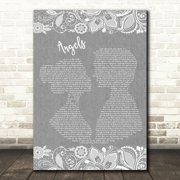 The xx Angels Burlap & Lace Grey Song Lyric Print