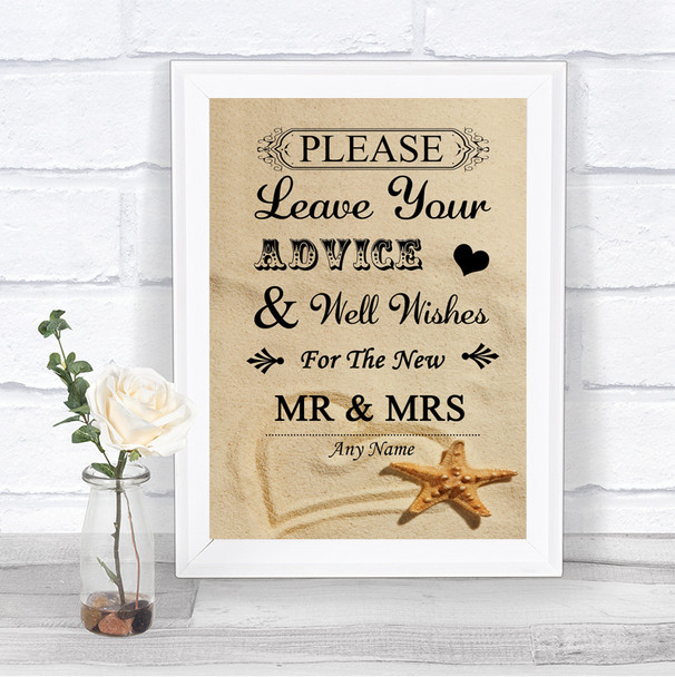 Sandy Beach Guestbook Advice & Wishes Mr & Mrs Personalized Wedding Sign