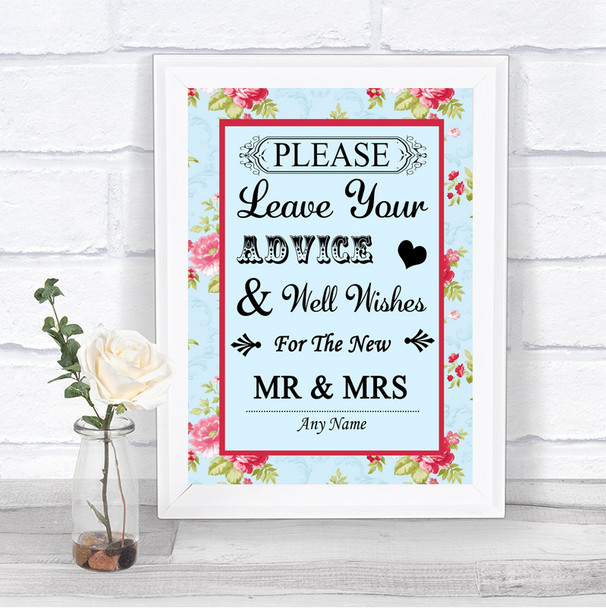 Shabby Chic Floral Guestbook Advice & Wishes Mr & Mrs Personalized Wedding Sign