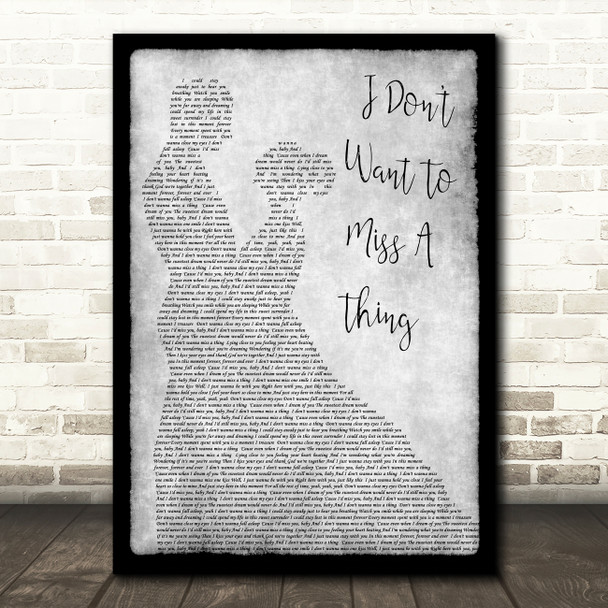 Aerosmith I Don't Want To Miss A Thing Grey Song Lyric Man Lady Dancing Print