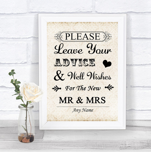 Shabby Chic Ivory Guestbook Advice & Wishes Mr & Mrs Personalized Wedding Sign