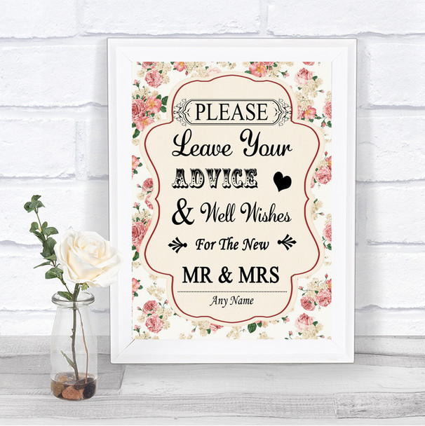 Vintage Roses Guestbook Advice & Wishes Mr & Mrs Personalized Wedding Sign