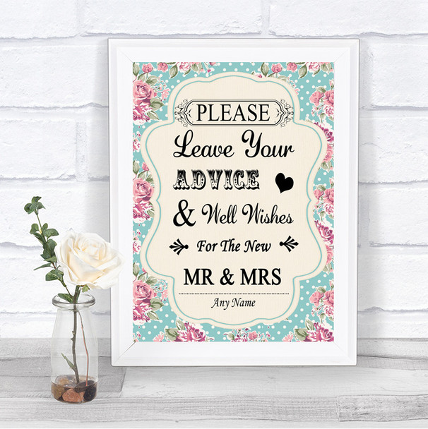 Vintage Shabby Chic Rose Guestbook Advice & Wishes Mr & Mrs Wedding Sign