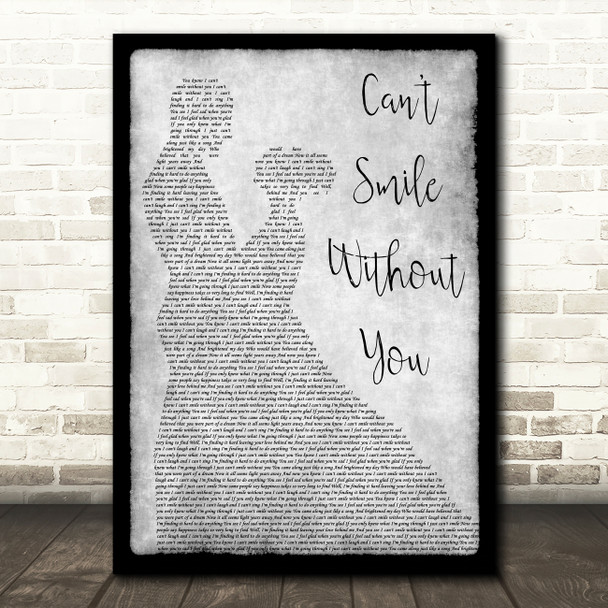 Barry Manilow Can't Smile Without You Man Lady Dancing Grey Song Lyric Print