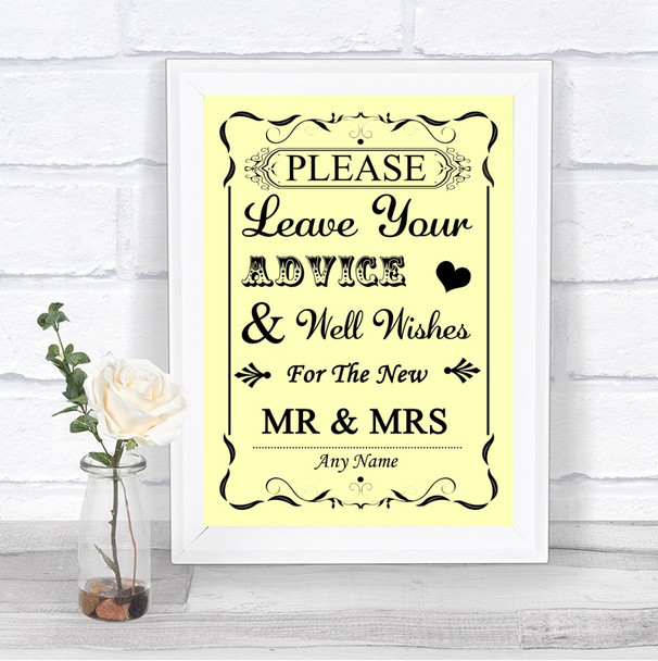 Yellow Guestbook Advice & Wishes Mr & Mrs Personalized Wedding Sign