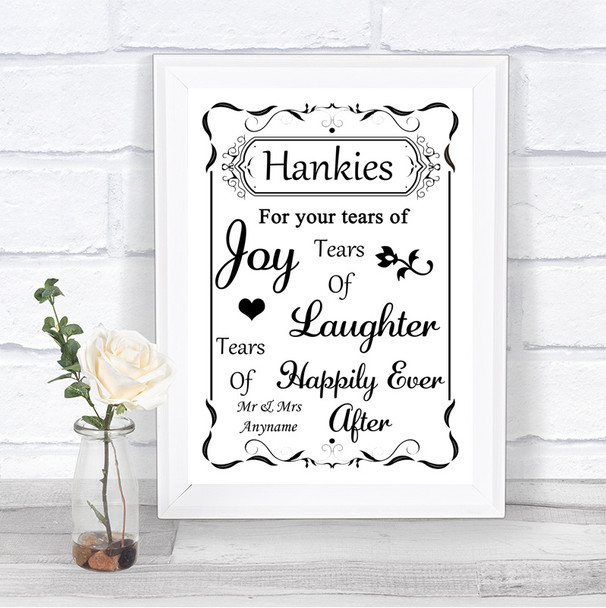 Black & White Hankies And Tissues Personalized Wedding Sign