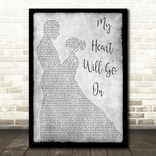 Celine Dion My Heart Will Go On Man Lady Dancing Grey Song Lyric Quote Print