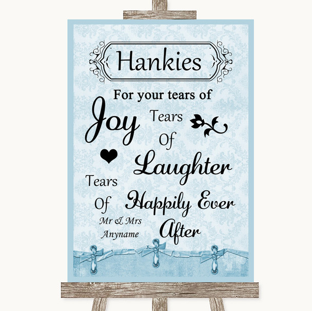 Blue Shabby Chic Hankies And Tissues Personalized Wedding Sign
