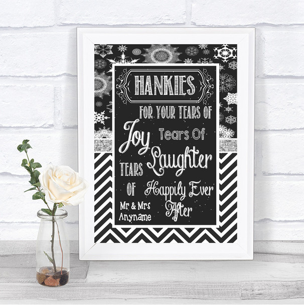 Chalk Winter Hankies And Tissues Personalized Wedding Sign