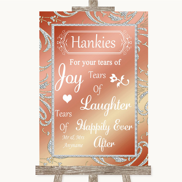 Coral Pink Hankies And Tissues Personalized Wedding Sign