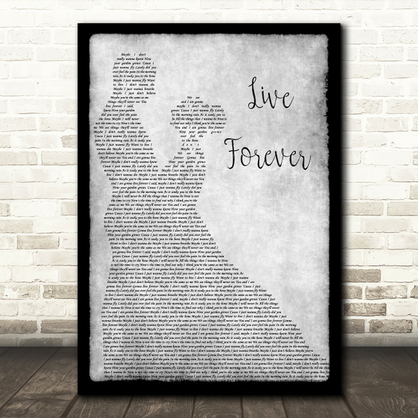 Oasis Live Forever Grey Song Lyric Man Lady Dancing Quote Print