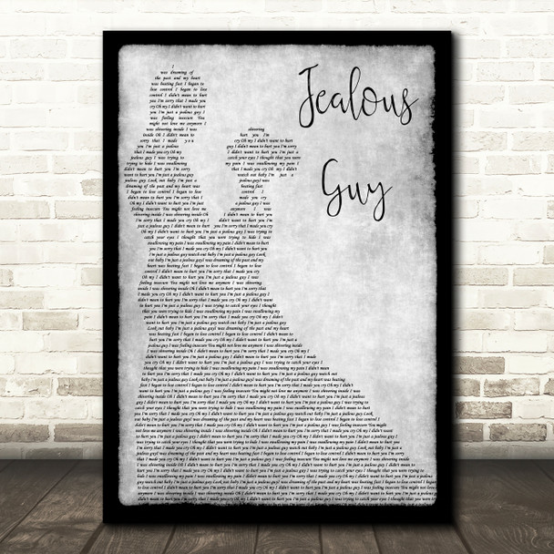 John Lennon Jealous Guy Grey Song Lyric Man Lady Dancing Quote Print