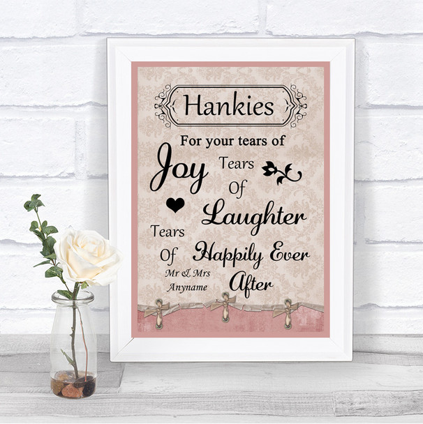 Pink Shabby Chic Hankies And Tissues Personalized Wedding Sign