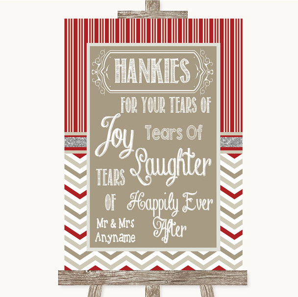 Red & Grey Winter Hankies And Tissues Personalized Wedding Sign