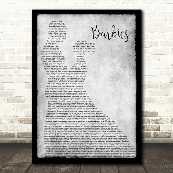 Pink Barbies Man Lady Dancing Grey Song Lyric Quote Print