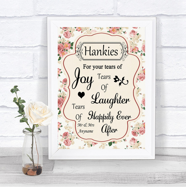 Vintage Roses Hankies And Tissues Personalized Wedding Sign