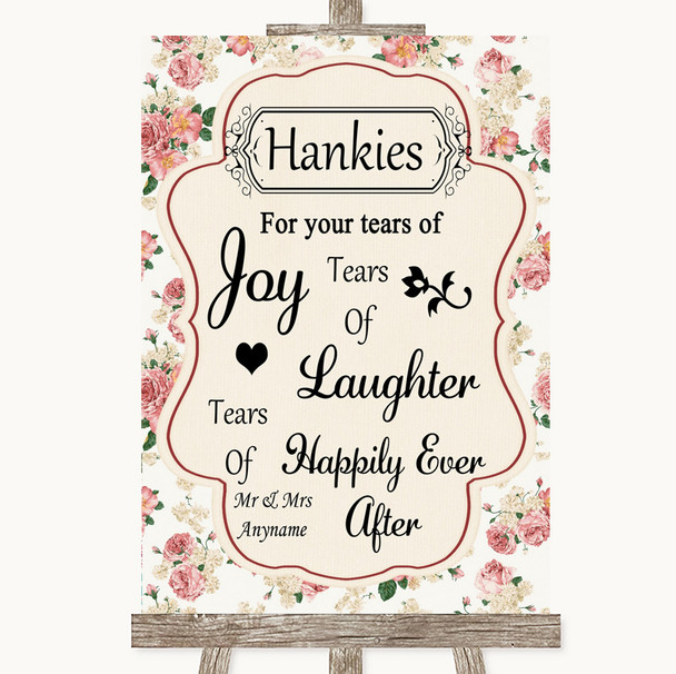 Vintage Roses Hankies And Tissues Personalized Wedding Sign
