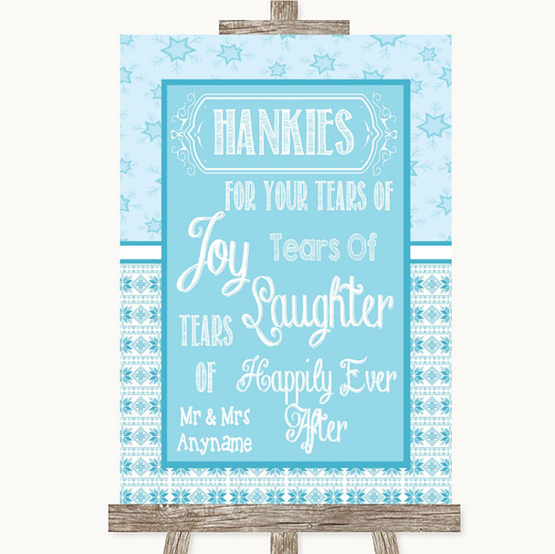 Winter Blue Hankies And Tissues Personalized Wedding Sign