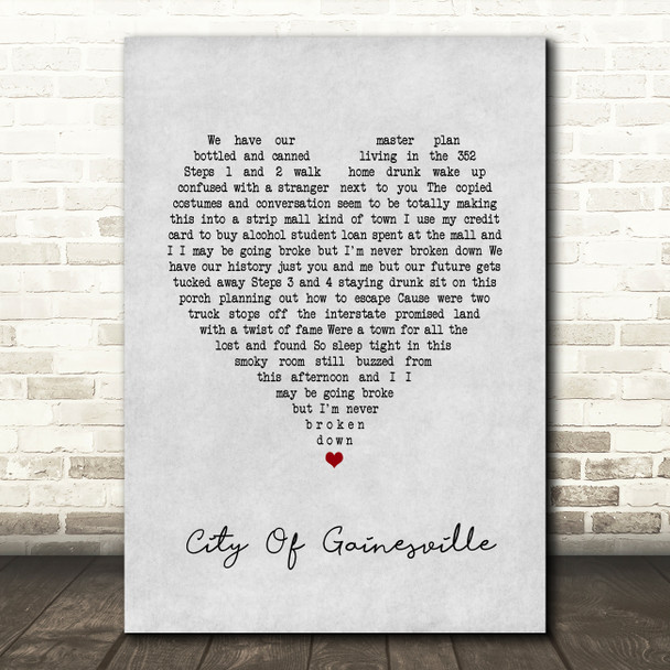 Less Than Jake City Of Gainesville Grey Heart Song Lyric Print