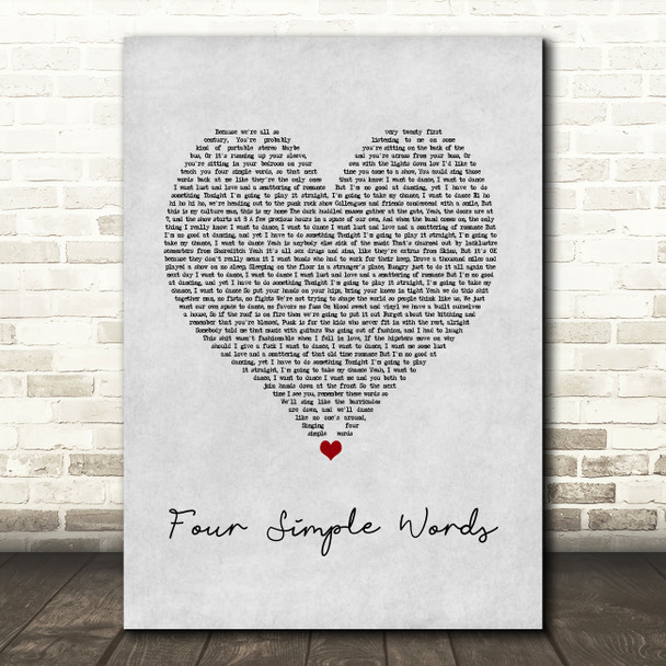 Frank Turner Four Simple Words Grey Heart Song Lyric Print