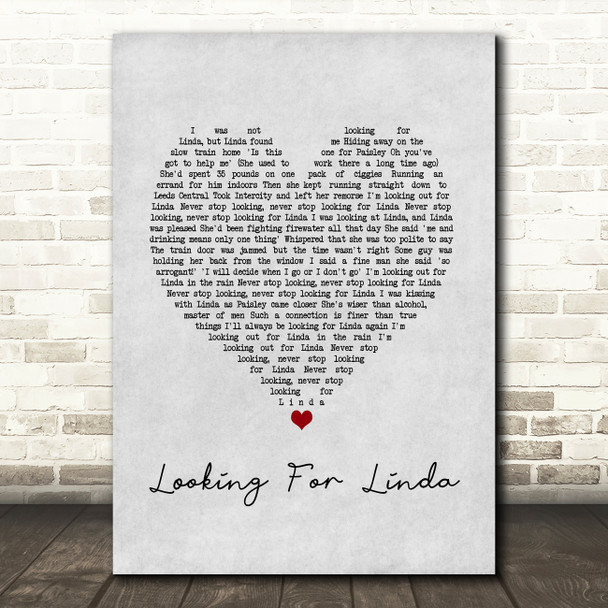 Hue & Cry Looking For Linda Grey Heart Song Lyric Print