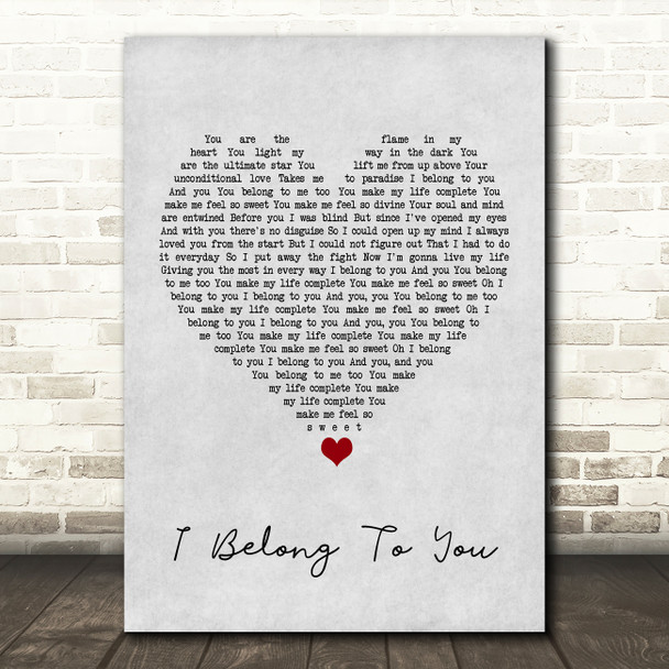 Lenny Kravitz I Belong To You Grey Heart Song Lyric Print