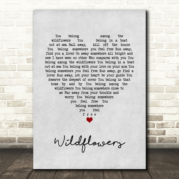 Tom Petty Wildflowers Grey Heart Song Lyric Print