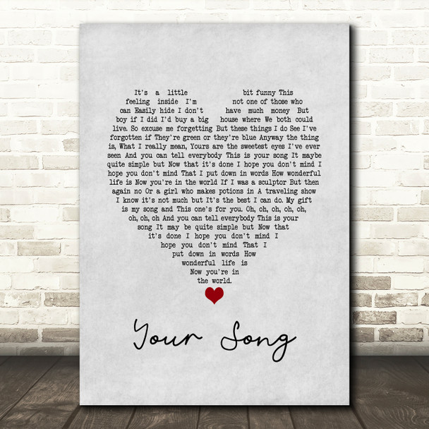 Ellie Goulding Your Song Grey Heart Song Lyric Print