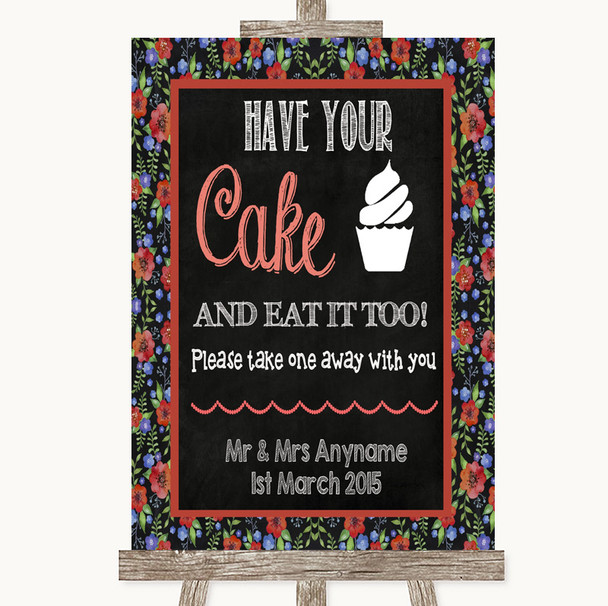 Floral Chalk Have Your Cake & Eat It Too Personalized Wedding Sign