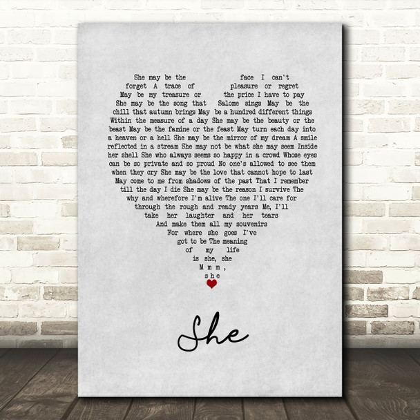 Charles Aznavour She Grey Heart Song Lyric Print